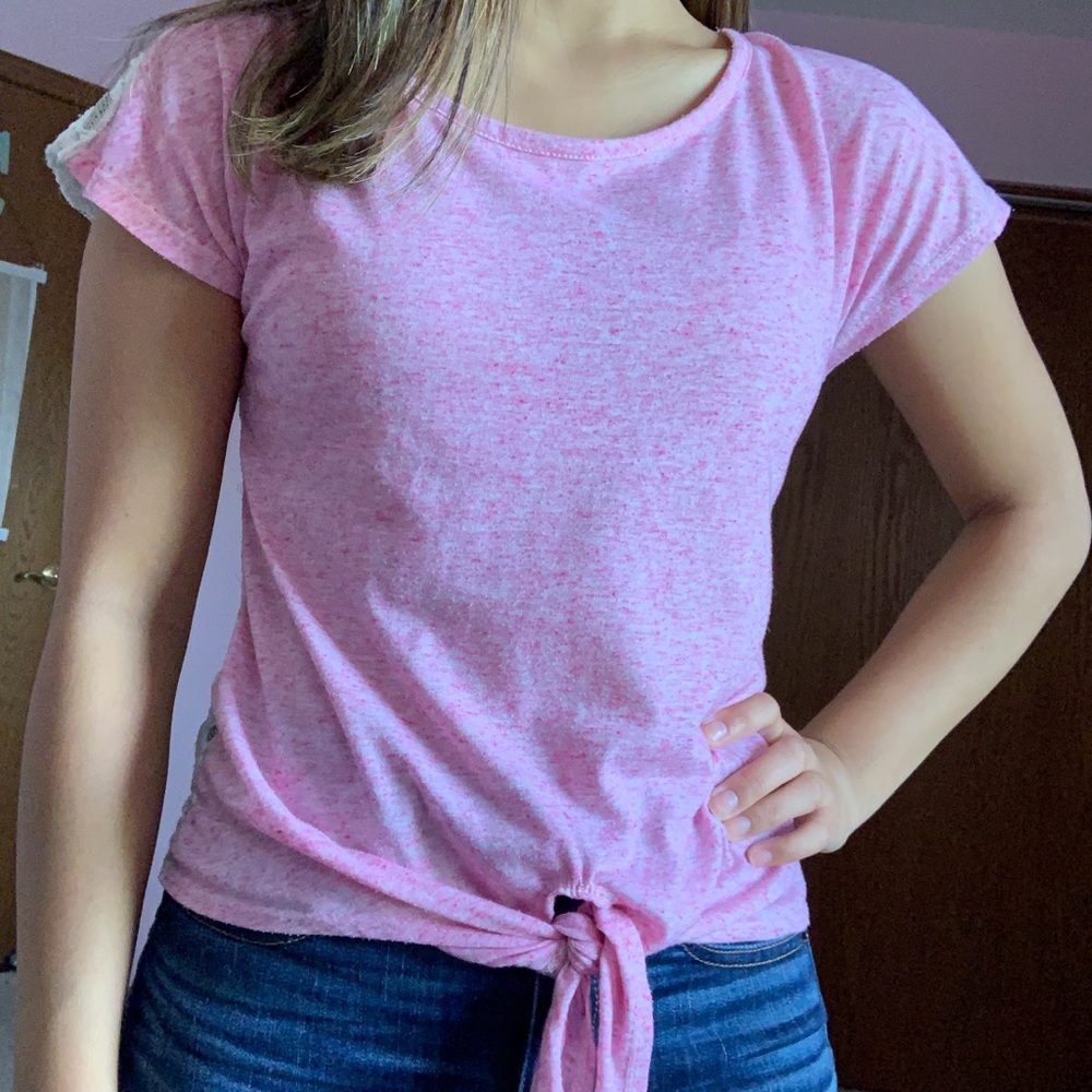 Pink Lace Tie Shirt